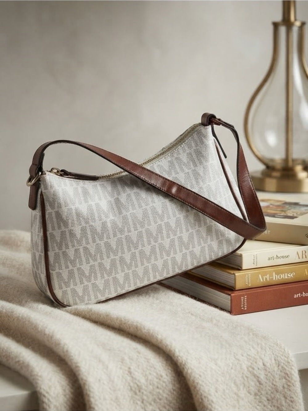 Monocchio Grey & White Monogram Shoulder Bag